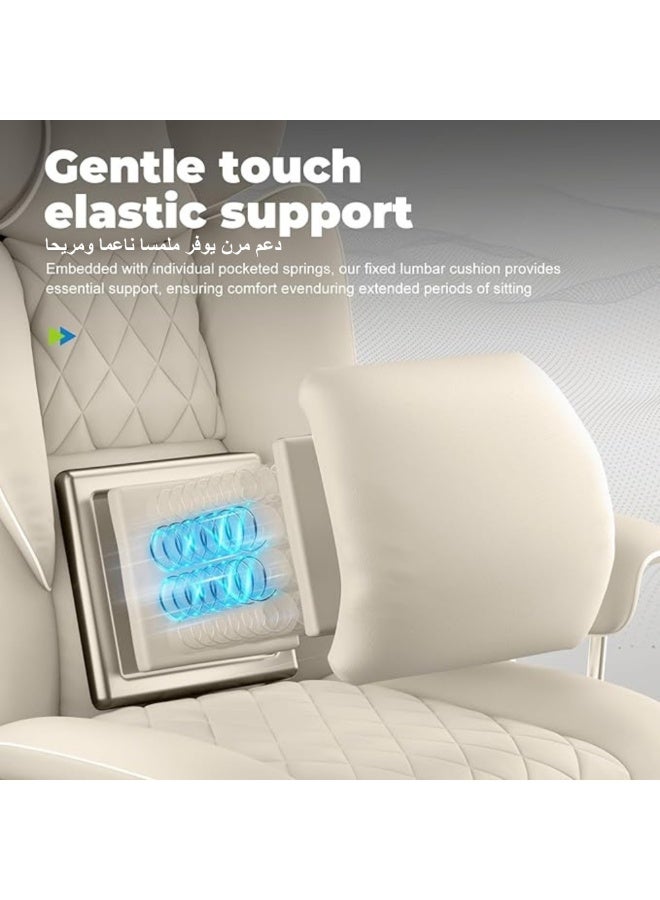 GTPLAYER Big & Tall Home Office Chair with Pocket Spring Lumbar Support, Ergonomic Comfortable Wide Office Desk Computer Gaming Chair with Outward Fixed Soft Armrests & Footrest (PU Leather, Beige) beige - Image 2