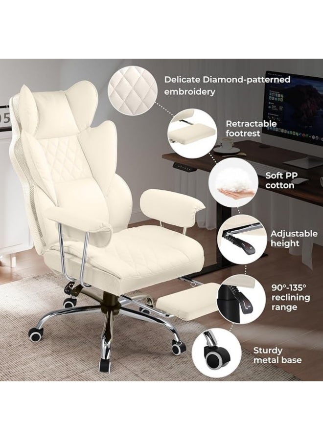 GTPLAYER Big & Tall Home Office Chair with Pocket Spring Lumbar Support, Ergonomic Comfortable Wide Office Desk Computer Gaming Chair with Outward Fixed Soft Armrests & Footrest (PU Leather, Beige) beige - Image 3