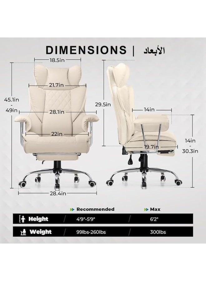 GTPLAYER Big & Tall Home Office Chair with Pocket Spring Lumbar Support, Ergonomic Comfortable Wide Office Desk Computer Gaming Chair with Outward Fixed Soft Armrests & Footrest (PU Leather, Beige) beige - Image 4