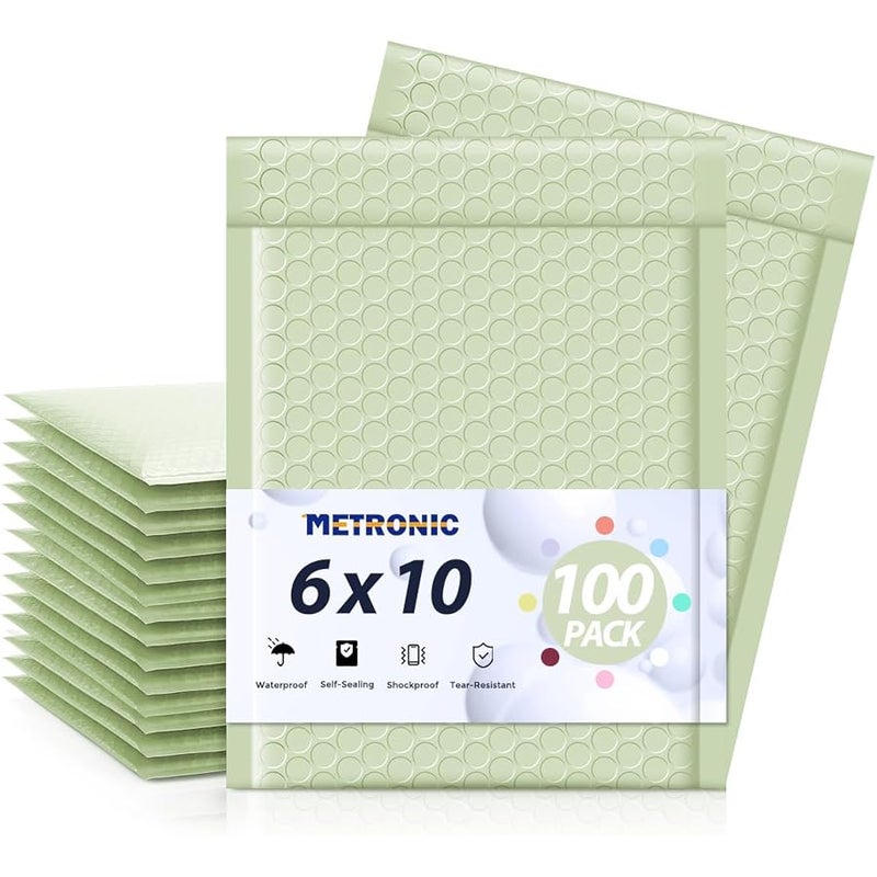 Metronic Bubble Mailers 6x10 100 Pack Mint Green Self-Seal Padded Envelopes Usable Size 6x9 Waterproof Bubble Envelopes Cushioning Mailer for Small Business Mailing Makeup, Jewelry, Christmas Gifts - Image 1
