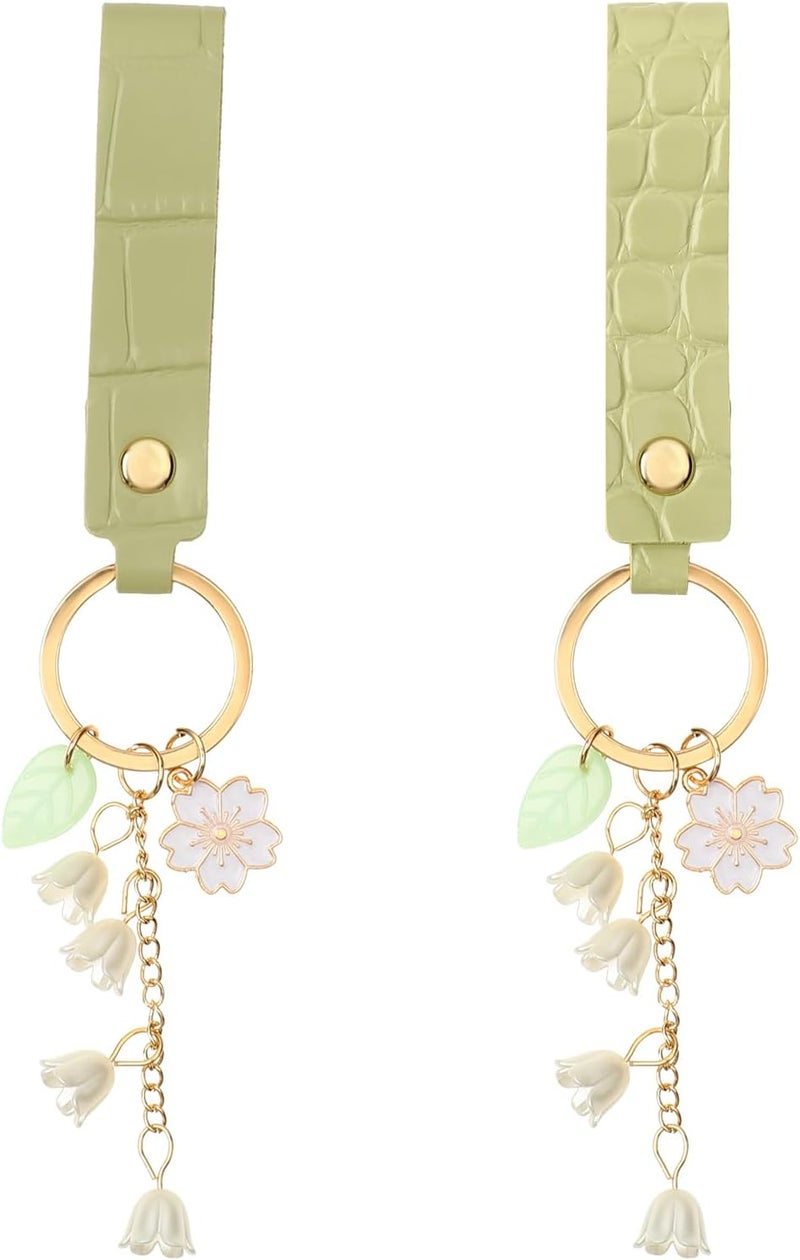simarro 2Pcs Lily of The Valley Flower Key Chain - Women's Leather Key Rings for Handbags and Car Keys - Image 1