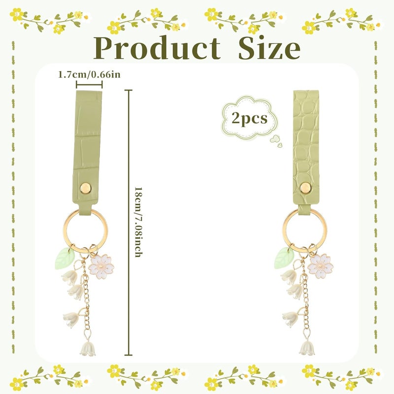 simarro 2Pcs Lily of The Valley Flower Key Chain - Women's Leather Key Rings for Handbags and Car Keys - Image 4