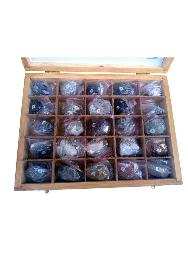 Rocksmins Collection of 25 Rocks in Wooden Box RO25WB with 25 Big Specimen Set of Rock Igneous Sedimentary Metamorphic Rock Mineral Collection Geology Kits Ideal for Birthday Gift - Image 1