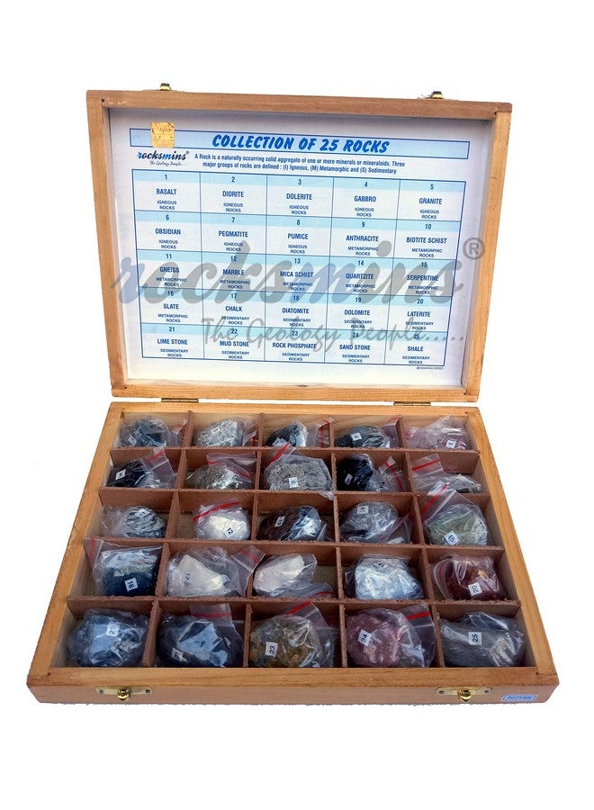 Rocksmins Collection of 25 Rocks in Wooden Box RO25WB with 25 Big Specimen Set of Rock Igneous Sedimentary Metamorphic Rock Mineral Collection Geology Kits Ideal for Birthday Gift - Image 3