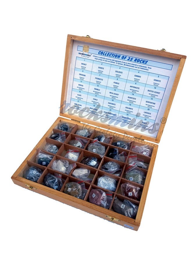 Rocksmins Collection of 25 Rocks in Wooden Box RO25WB with 25 Big Specimen Set of Rock Igneous Sedimentary Metamorphic Rock Mineral Collection Geology Kits Ideal for Birthday Gift - Image 4