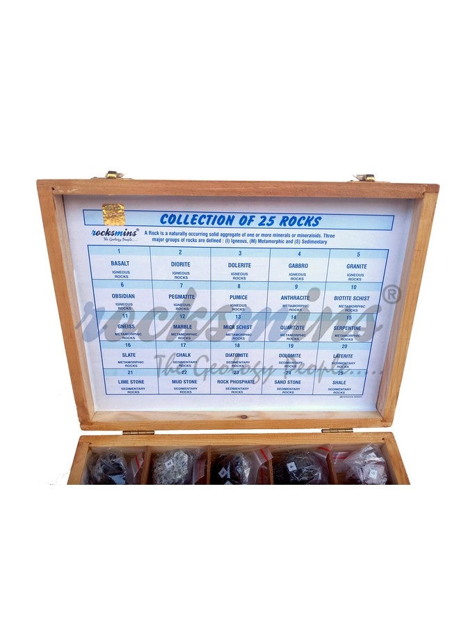 Rocksmins Collection of 25 Rocks in Wooden Box RO25WB with 25 Big Specimen Set of Rock Igneous Sedimentary Metamorphic Rock Mineral Collection Geology Kits Ideal for Birthday Gift - Image 2