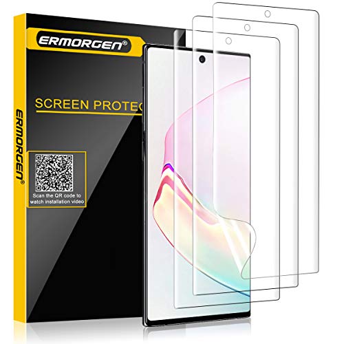 Ermorgen (3 Pack) TPU Screen Protector Compatible for Samsung Galaxy Note 10 Plus 10+ 5G (2019) High Definition Edge to Edge (Full Coverage) Anti-Scratch Bubble-Free Support Fingerprint Sensor - Image 1