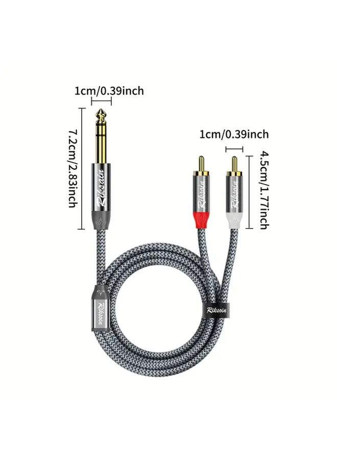 1 4 Inch TRS Male to Dual RCA Stereo Audio Cable 1 2 Meter Heavy Duty Copper Core - Image 2