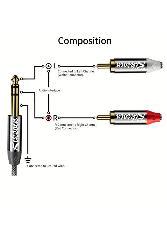 1 4 Inch TRS Male to Dual RCA Stereo Audio Cable 1 2 Meter Heavy Duty Copper Core - Image 3