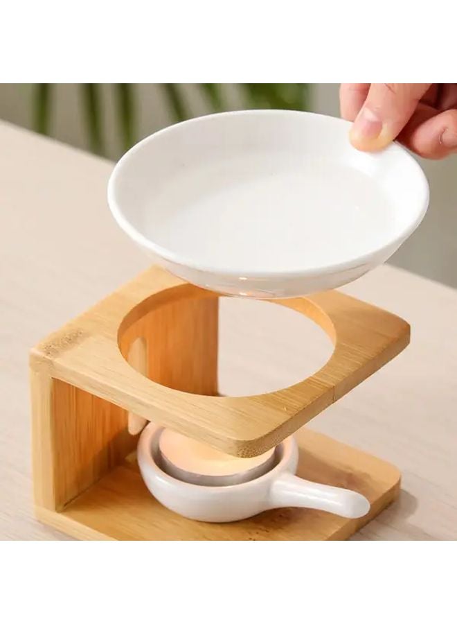 حامل البخور وشموع الشاي من الخيزران الخزفي الأبيض على الطراز الخشبي - Image 1