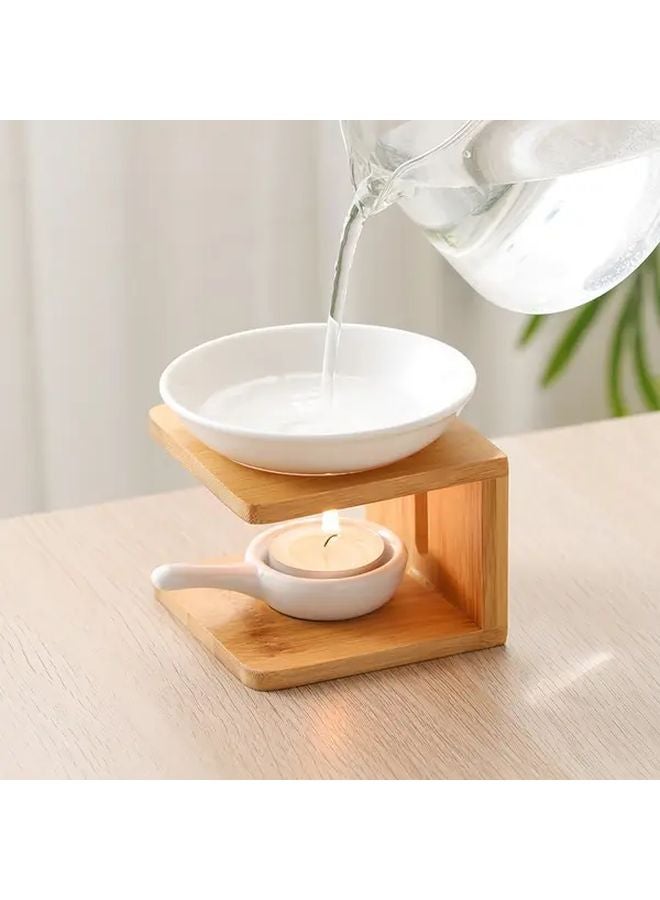 حامل البخور وشموع الشاي من الخيزران الخزفي الأبيض على الطراز الخشبي - Image 5