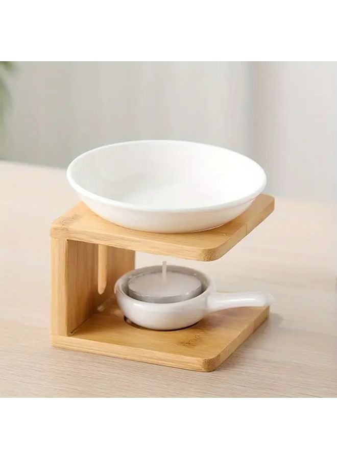 حامل البخور وشموع الشاي من الخيزران الخزفي الأبيض على الطراز الخشبي - Image 3