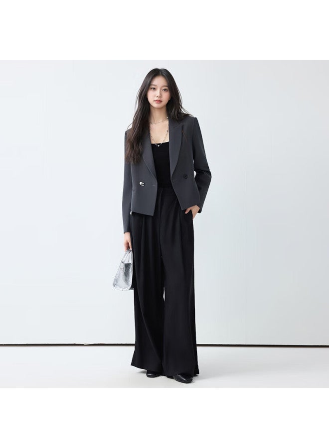 TELUOMAN Troeman Women's Short Casual Blazer Autumn  New Commuter Ol French Style Elegant Dark Gray Suit Jacket - Image 2