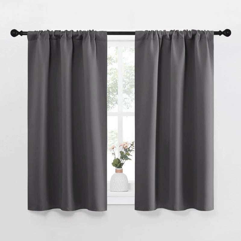 NICETOWN Grey Window Curtains for Bedroom - Home Decoration Thermal Insulated Rod Pocket Blackout Blinds & Drapes for Small Windows (Gray  2 Panels  W29 x L40 -Inch) - Image 1