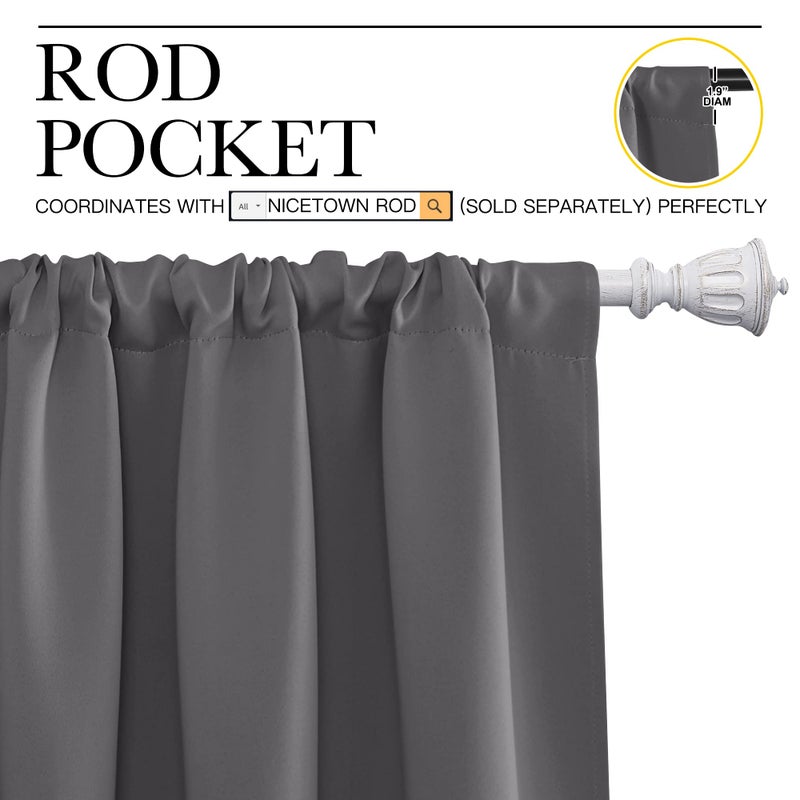 NICETOWN Grey Window Curtains for Bedroom - Home Decoration Thermal Insulated Rod Pocket Blackout Blinds & Drapes for Small Windows (Gray  2 Panels  W29 x L40 -Inch) - Image 2
