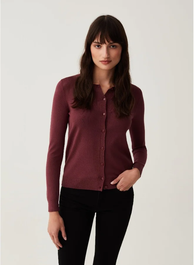 Ovs Solid colour cardigan with round neck