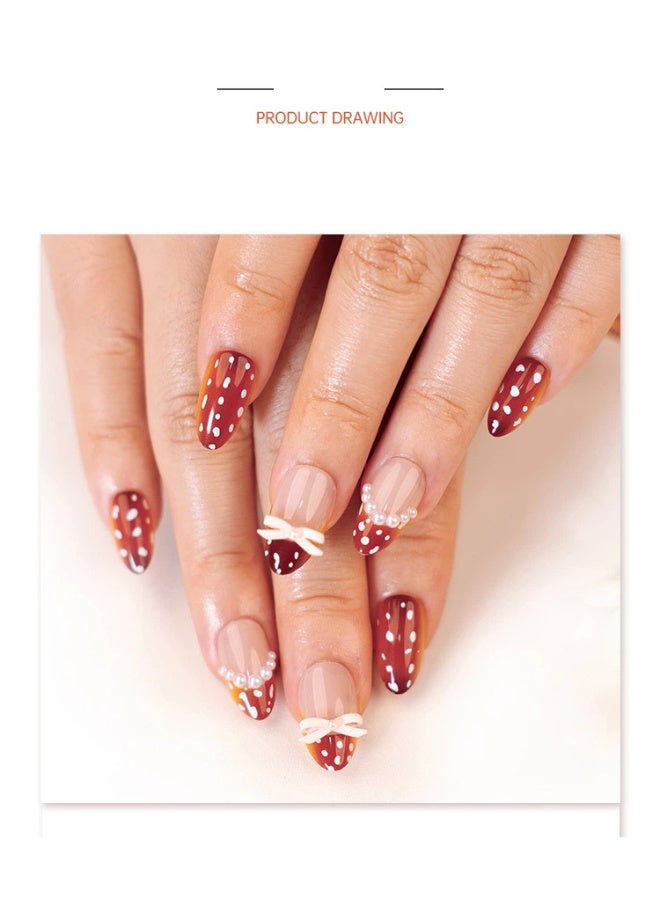 New product! Autumn Brown Press-On Nails | Short Almond Fake Nails with White Polka Dots | Daily Commute & Fall Gathering Essential - Image 2