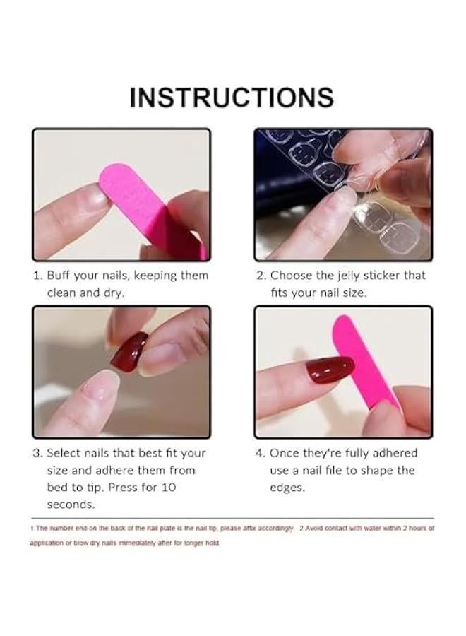 جلامكيت 24-Piece Red Fake Nails with Rhinestone Include Jelly Stickers and Nail File, Almond Shaped for Women - Image 4