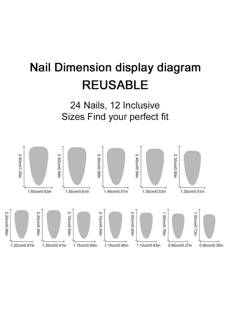 جلامكيت 24-Piece Red Fake Nails with Rhinestone Include Jelly Stickers and Nail File, Almond Shaped for Women - Image 2
