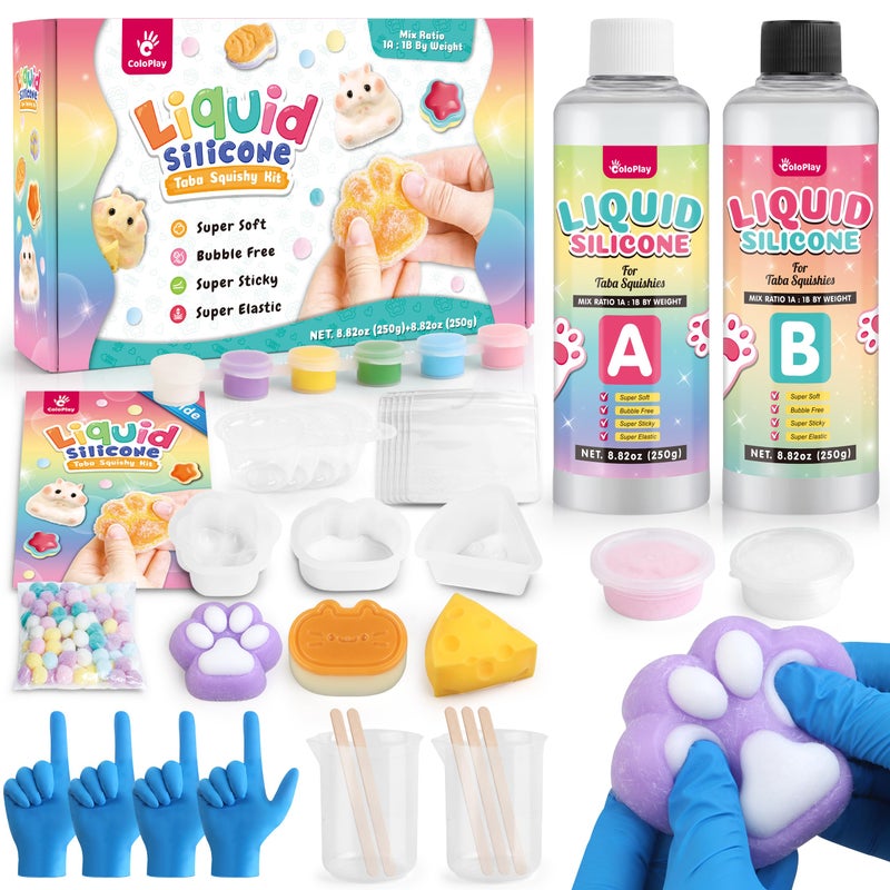 ColoPlay Taba Squishy Kit 18OZ Rubber with Guided Bubble Free and Faster Fully Cures FuFu Squishy Kit with Mold Flocking Powder Stress Relief Entertainment - Image 4