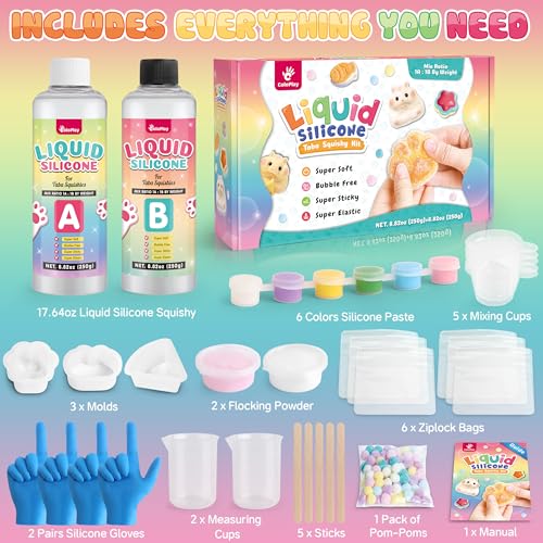 ColoPlay Taba Squishy Kit 18OZ Rubber with Guided Bubble Free and Faster Fully Cures FuFu Squishy Kit with Mold Flocking Powder Stress Relief Entertainment - Image 5