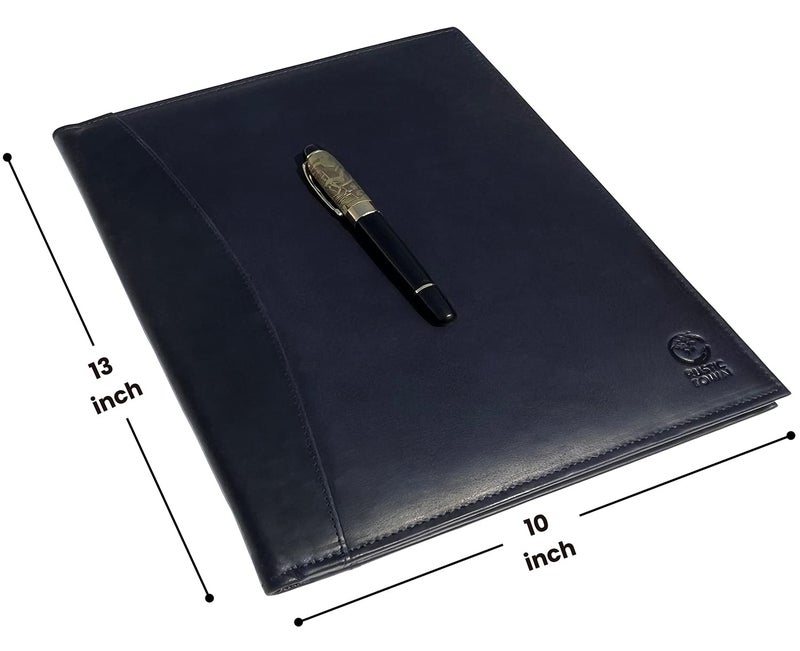 Rustic Town Royal Blue Medium Leather Business Portfolio Notebook File Folder | Professional Folder Organizer Gift for Men & Women | Durable Leather Padfolio for Men 3 + 1 Sleeves for documents and Notepad - Image 3