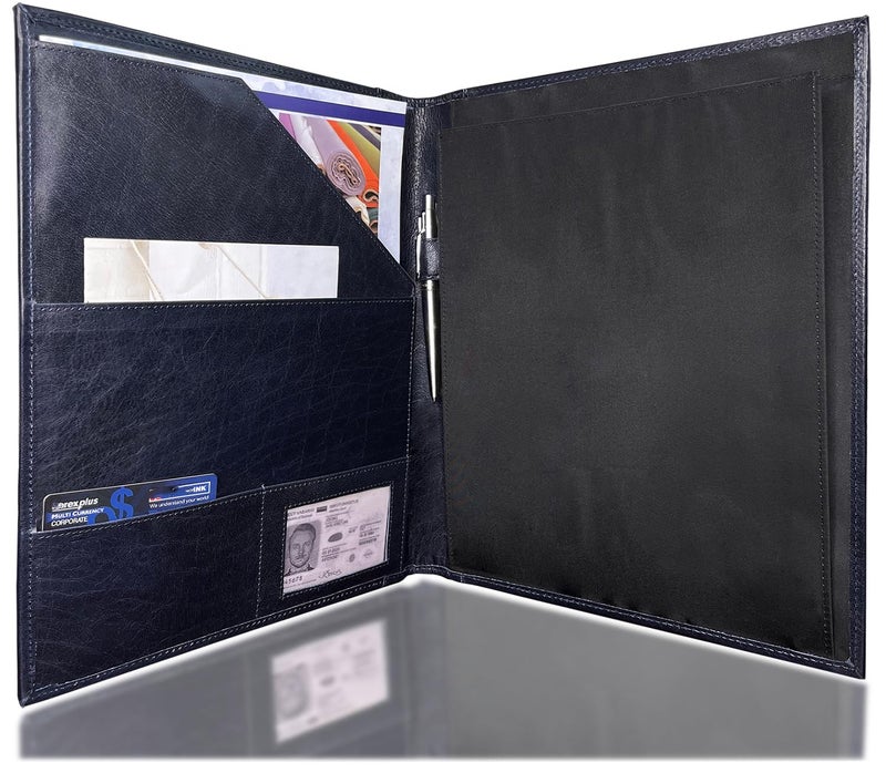 Rustic Town Royal Blue Medium Leather Business Portfolio Notebook File Folder | Professional Folder Organizer Gift for Men & Women | Durable Leather Padfolio for Men 3 + 1 Sleeves for documents and Notepad - Image 1