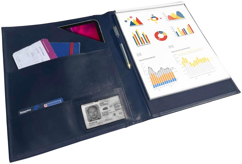 Rustic Town Royal Blue Medium Leather Business Portfolio Notebook File Folder | Professional Folder Organizer Gift for Men & Women | Durable Leather Padfolio for Men 3 + 1 Sleeves for documents and Notepad - Image 5