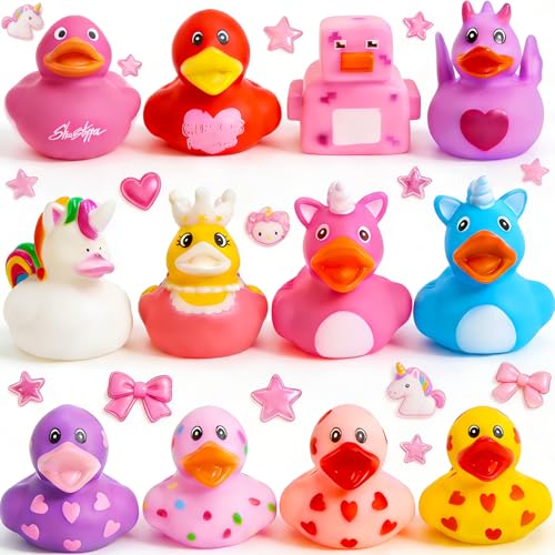 Yomwet Rubber Ducks Toy Duckies for Girls12Pack Ducking Pink Rubber Duck in Bulk Ducks for Unicorn Ducks Baby Bath Toys Birthday Party Stocking Stuffers Classroom Gift Valentines Ducks - Image 1