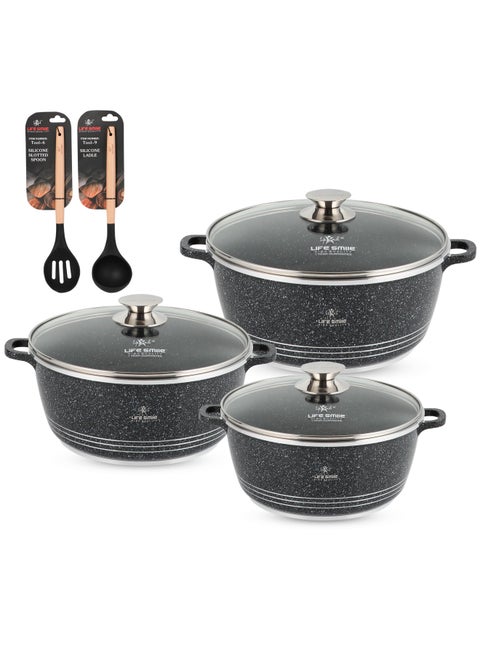 Cookware Set 8 pieces - Pots set Induction Bottom, Granite Non Stick Coating 100% PFOA FREE, Die Cast Cooking Set include Casseroles And Kitchen Utensils