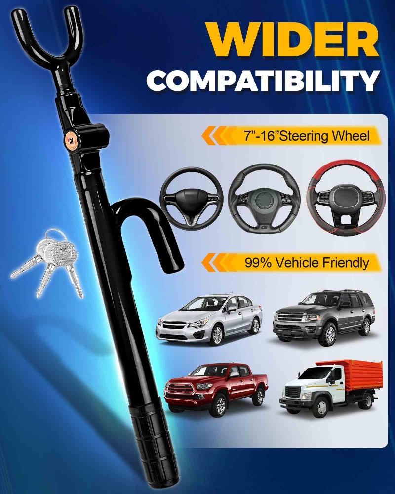 Tevlaphee Steering Wheel Lock Anti-Theft Device Security Car Lock Anti Theft Car Device Visible Antitheft Locking Devices Adjustable Car Wheel Lock for Cars with 3 Keys (Black) - Image 3
