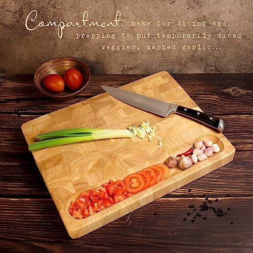 FANICHI End Grain Cutting Board, Extra Large & Thick, End Grain Built-In Compartment and Juice Canal, Heavy Duty Chopping Board, Thick Carving Board for Bread Fruits Meat (20x15 Inches) - Image 5