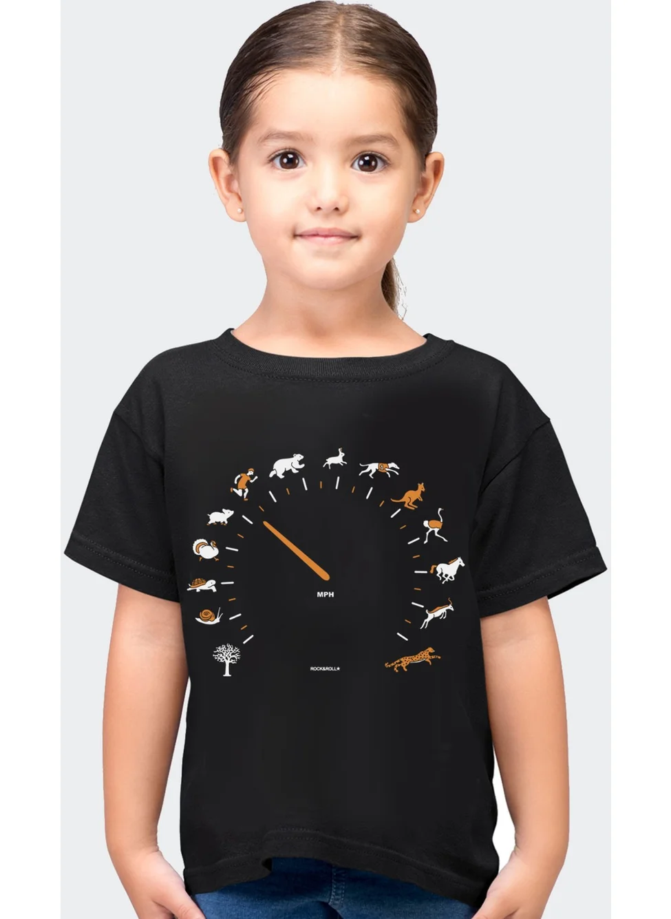 Rock&Roll Speedometer Black Short Sleeve Girls Boys T-Shirt