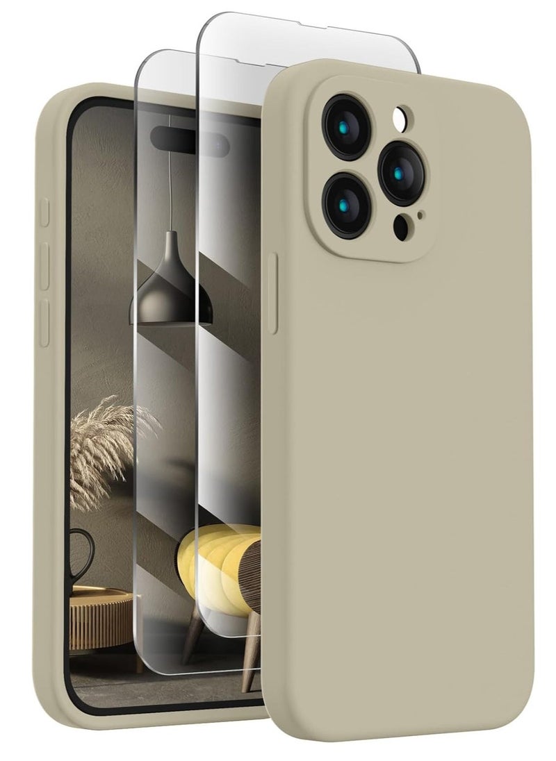 Raxoom Designed for iPhone 15 Pro Max Case, Silicone Upgraded [Camera Protection] for iPhone 15 ProMax Case with [2 Screen Protectors], Anti-Scratch Microfiber Lining, 6.7 inch, Khaki - Image 1