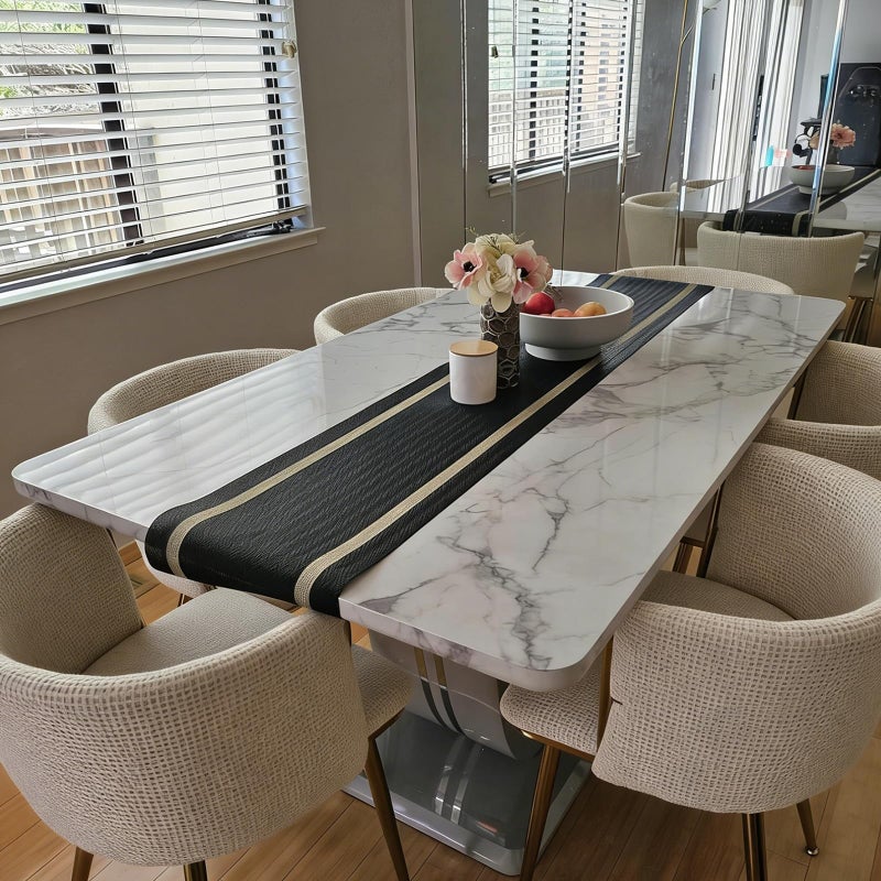 FAVE Woven Vinyl Table Runner Black Table Runner Woven with Golden Threads 72x12 Inches Wipeable Waterproof Dining Table Mats for Wedding, Banquet,Party, Restaurant (Black-72x12) - Image 2