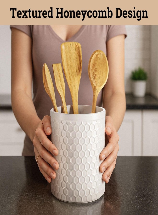HB Design Co. Ceramic Utensil Holder for Kitchen Counter with Anti-Slip Base - 5.5" Round x 6.5" Tall Kitchen Utensil Holder for Countertop - Holds up to 15 Pieces - Cooking Utensils Container - Vase for Utensils - Image 5