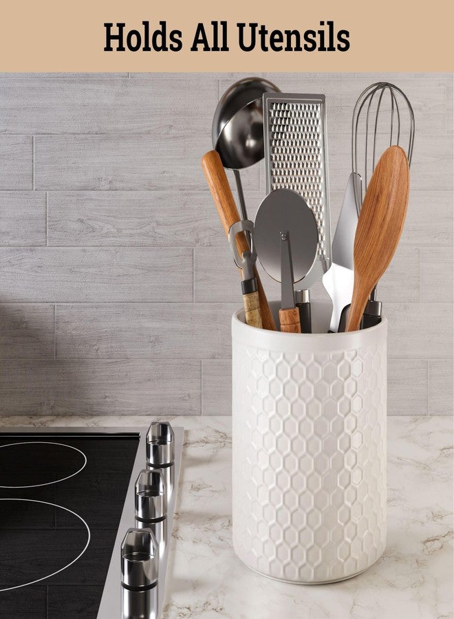 HB Design Co. Ceramic Utensil Holder for Kitchen Counter with Anti-Slip Base - 5.5" Round x 6.5" Tall Kitchen Utensil Holder for Countertop - Holds up to 15 Pieces - Cooking Utensils Container - Vase for Utensils - Image 3