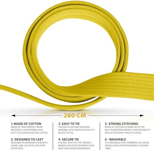 DXM SPORTS BJJ Jiu Jitsu Belt - Taekwondo Karate Belt - Martial Arts Uniform Ranking Judo Belt Double Stitched for Kids Adult (Yellow, 260cm) - Image 2