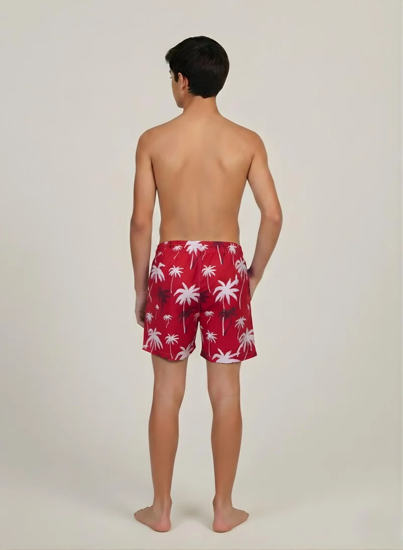 Just Nature Palms In Red Swim Shorts