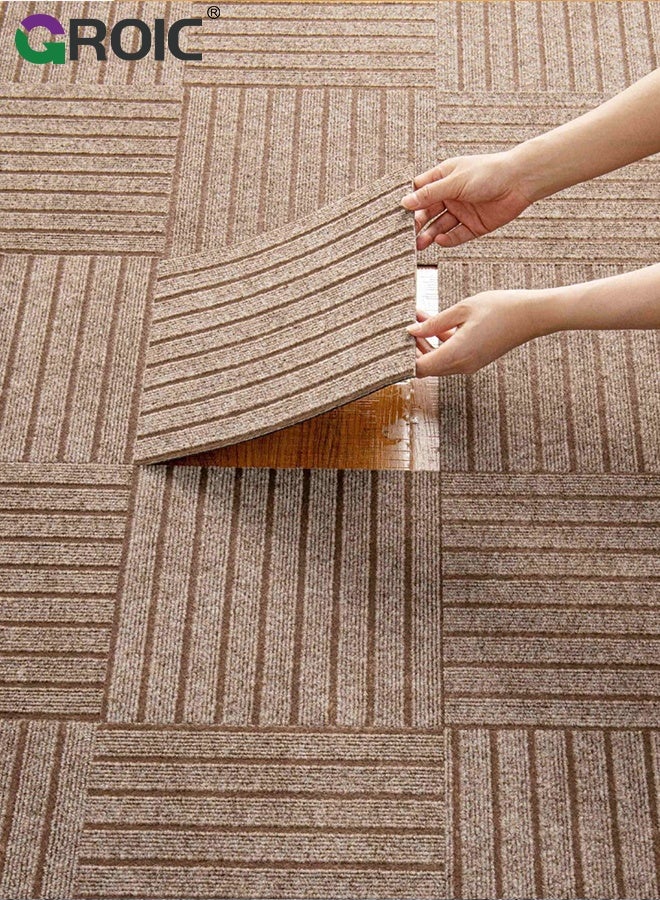 GROIC 12pcs Self-Adhesive Carpet, 30×30CM, Tiles Anti-Slip Reusable Carpet, Durable Polyester Squares Peel and Stick Carpet Floor Tile, Easy Install DIY for Bedroom Living Room Kitchen Indoor Outdoor - Image 5
