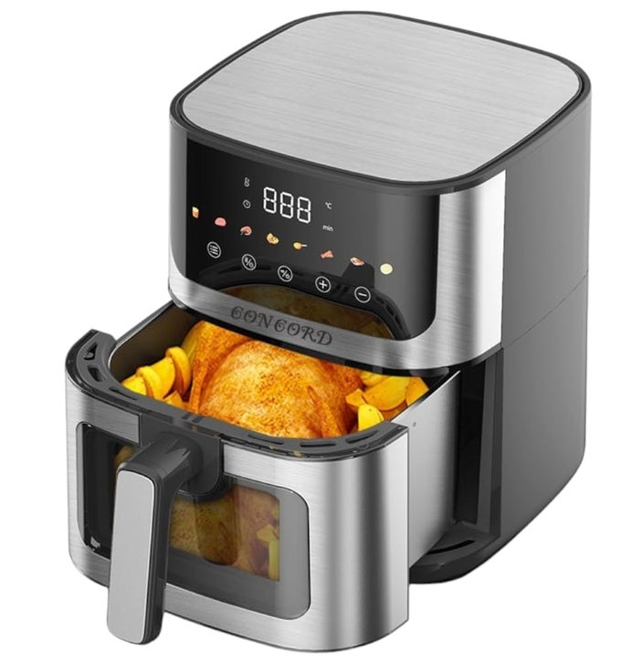 5L AIR FRYER 1400W DIGITAL COLOURED TOUCH SCREEN SEETHROUGH WINDOW 15M CORD BLACK SILVER