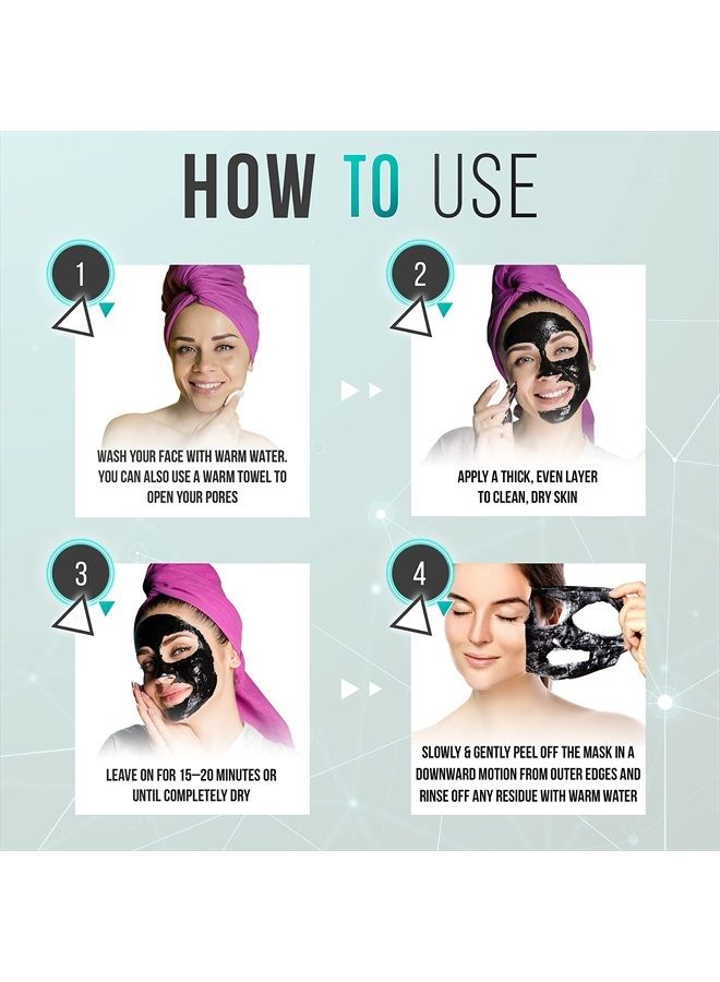 SUNATORIA Activated Charcoal Peel Off Mask for Blackhead Removal All Skin Types - Deep Cleansing Black Face Mask with Brush - Image 5
