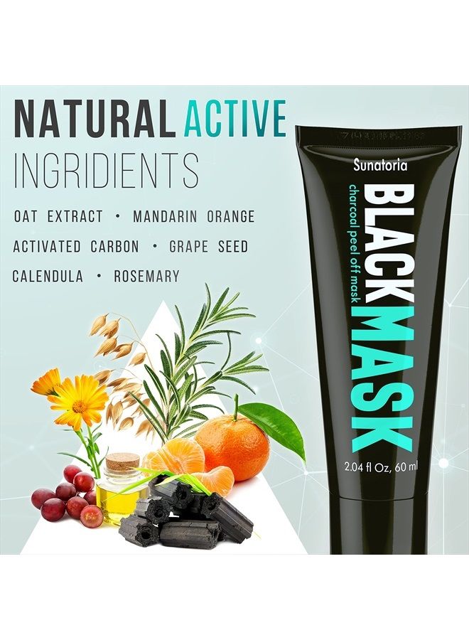 SUNATORIA Activated Charcoal Peel Off Mask for Blackhead Removal All Skin Types - Deep Cleansing Black Face Mask with Brush - Image 3
