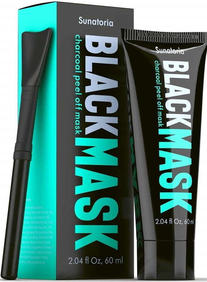 SUNATORIA Activated Charcoal Peel Off Mask for Blackhead Removal All Skin Types - Deep Cleansing Black Face Mask with Brush - Image 1
