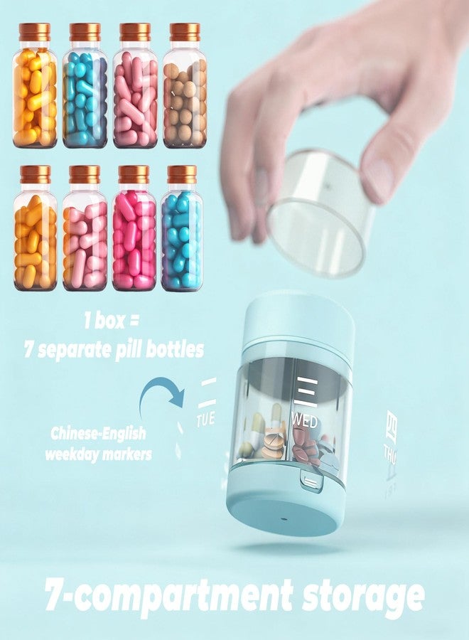 IVICOO 7 Day Weekly Travel Pill Box, 2-in-1 Travel Medicine Organizer and Pill Cutter for Home and Travel (Blue,1 Pack - Image 4