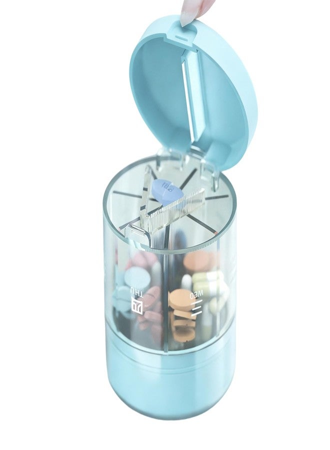 IVICOO 7 Day Weekly Travel Pill Box, 2-in-1 Travel Medicine Organizer and Pill Cutter for Home and Travel (Blue,1 Pack - Image 1