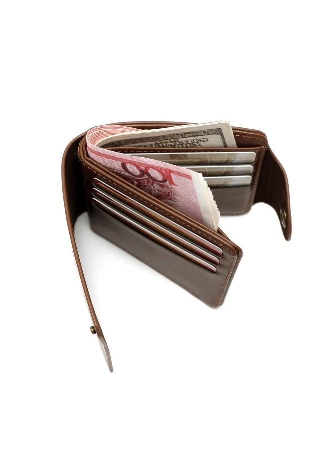 Menbense Fashion Men’s PU Leather Bifold Wallet – Motorcycle Rider Design, Brown Short Wallet with Snap Closure, 8 Card Slots, Coin Pocket  Photo ID Holder - Image 4