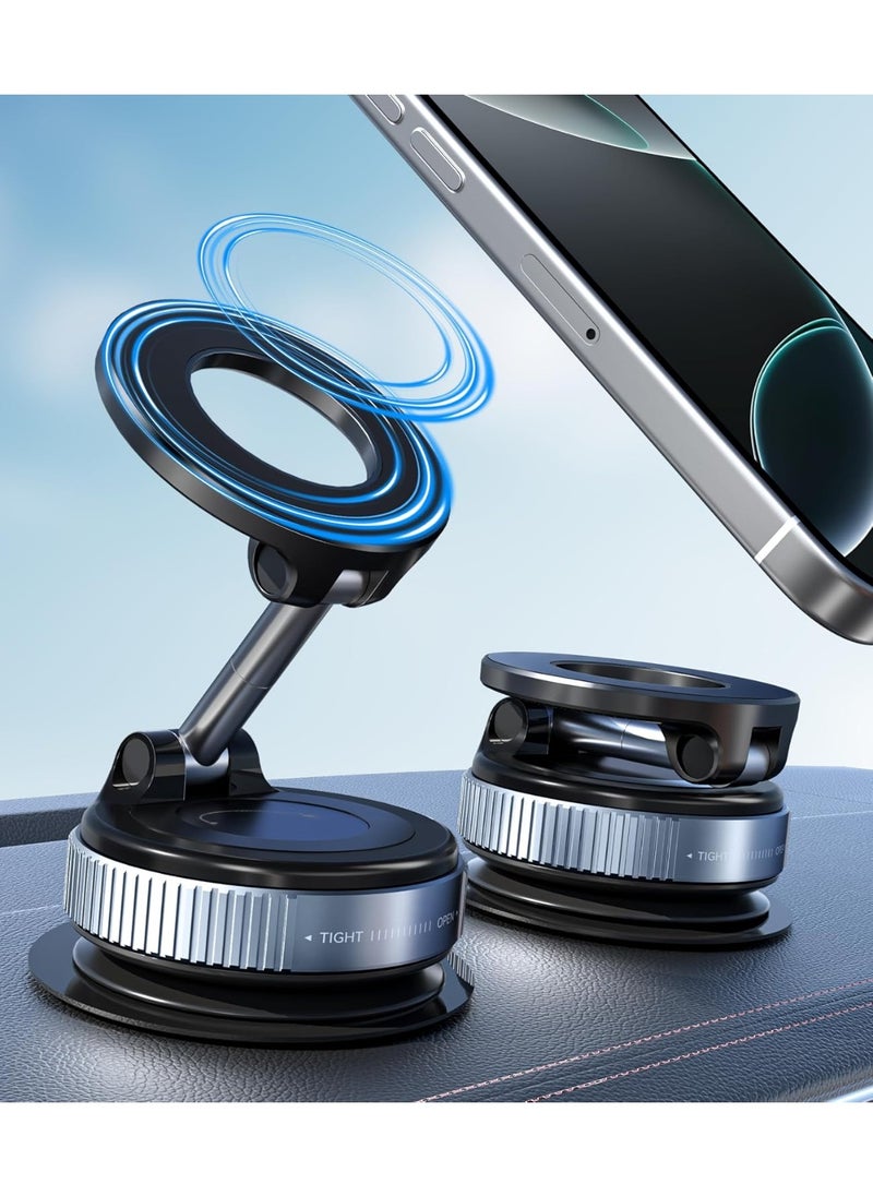 Raxoom Vacuum Suction Cup Car Phone Holder, Compatible with MagSafe, 360° Adjustable & Foldable Magnetic Phone Mount for Car/Glass/Any Smooth Surface, Hands-Free - Black  - Image 1