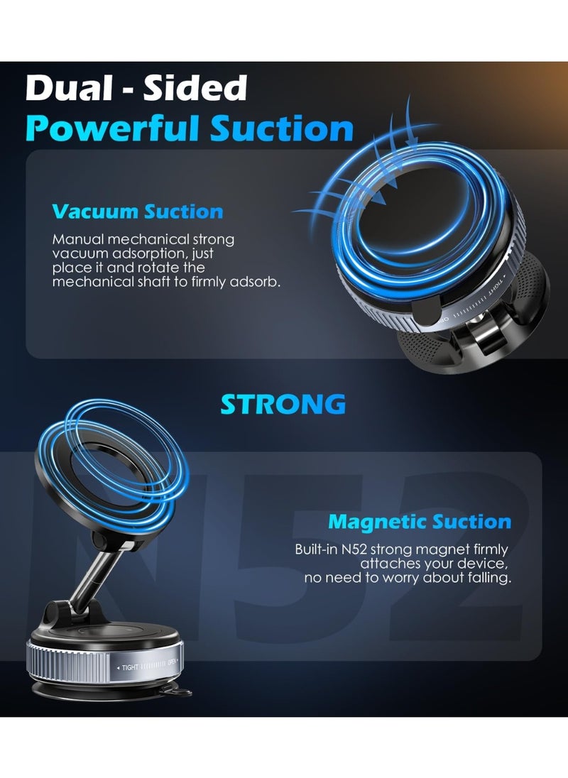 Raxoom Vacuum Suction Cup Car Phone Holder, Compatible with MagSafe, 360° Adjustable & Foldable Magnetic Phone Mount for Car/Glass/Any Smooth Surface, Hands-Free - Black  - Image 4
