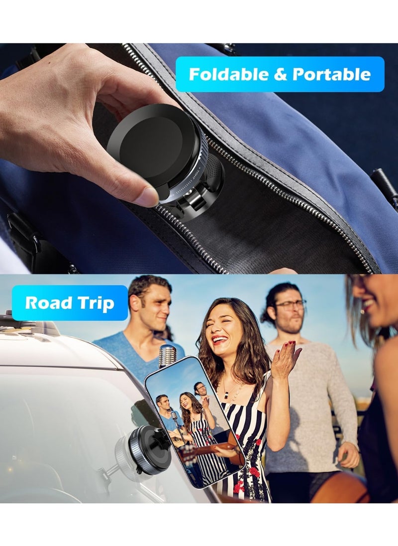 Raxoom Vacuum Suction Cup Car Phone Holder, Compatible with MagSafe, 360° Adjustable & Foldable Magnetic Phone Mount for Car/Glass/Any Smooth Surface, Hands-Free - Black  - Image 5